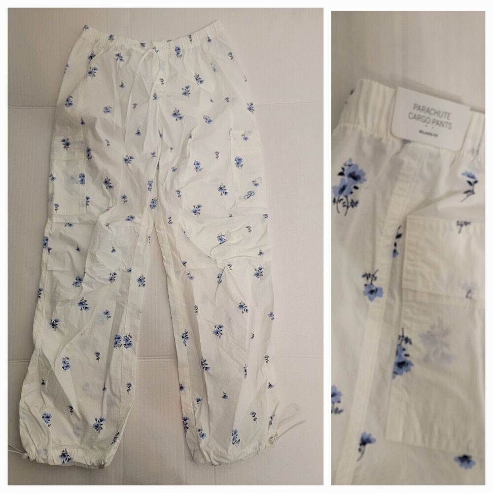 Victoria's Secret PINK Pants Women's XS Parachute Cargo White Floral Retro